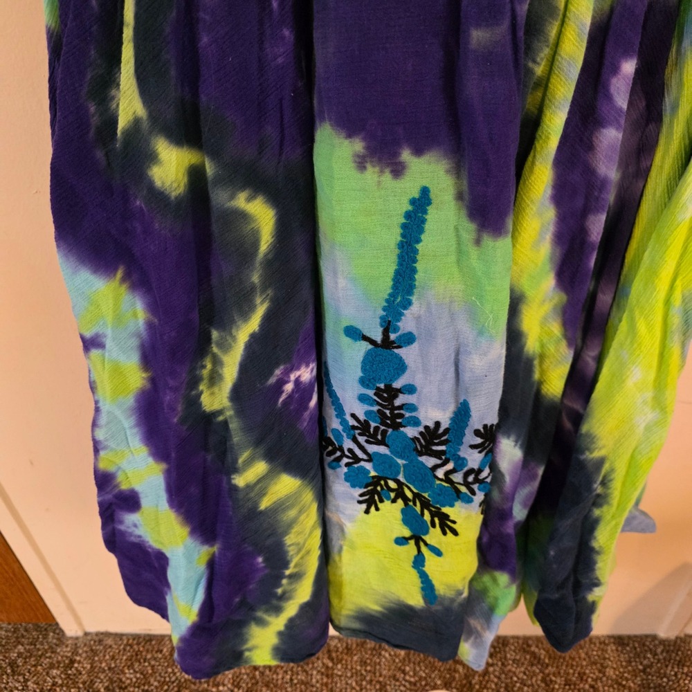 Advance Apparels Womens Dress Free Size Green Blue Tie Dye Smocked Boho Fairy - Picture 5 of 9